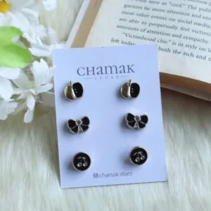 3 Pair Of Stud Earrings- Black