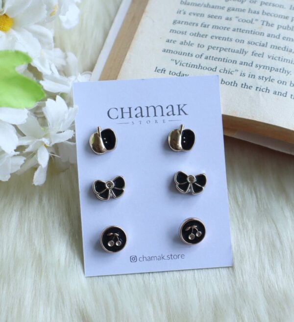 3 Pair Of Stud Earrings- Black