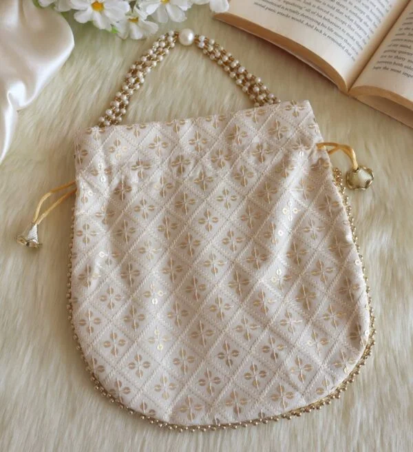 White Sequins Embroidered Potli Bag