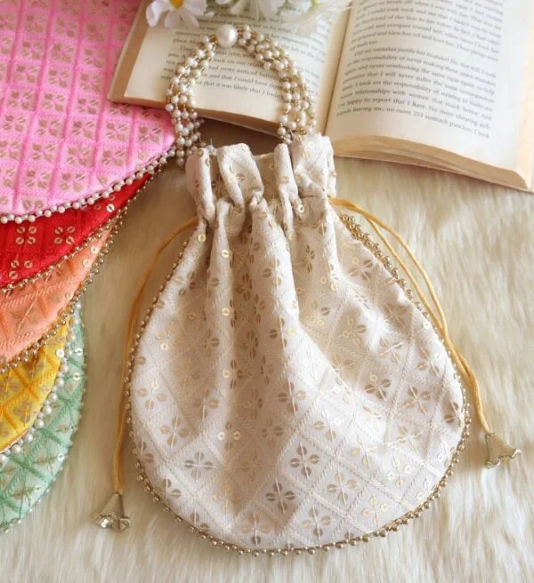 White Sequins Embroidered Potli Bag