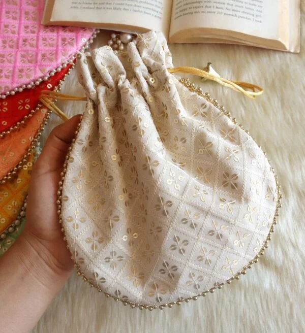 White Sequins Embroidered Potli Bag