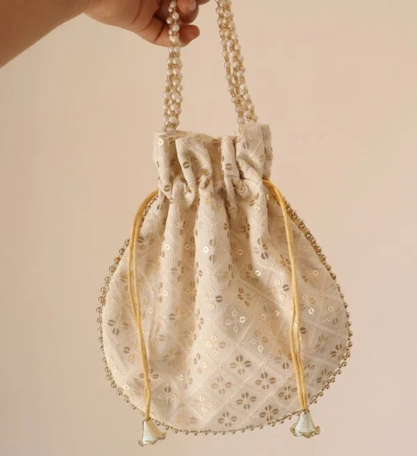 White Sequins Embroidered Potli Bag