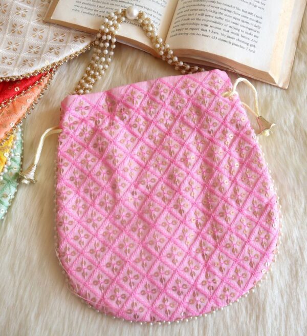 Pink Sequins Embroidered Potli Bag