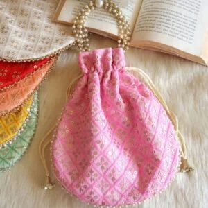 Pink Sequins Embroidered Potli Bag