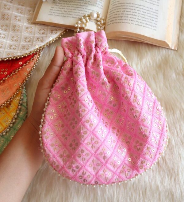 Pink Sequins Embroidered Potli Bag