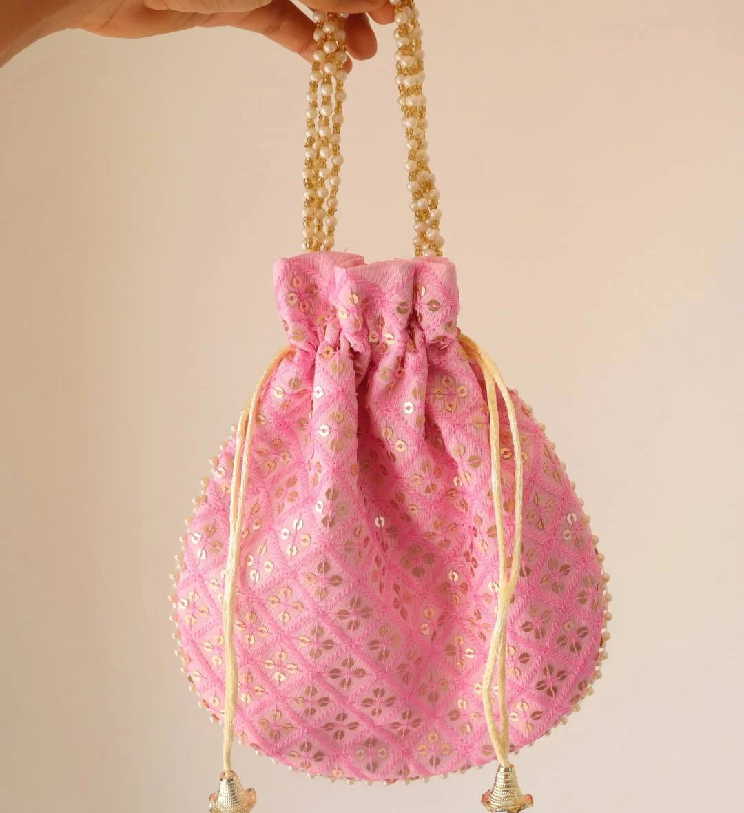 Pink Sequins Embroidered Potli Bag