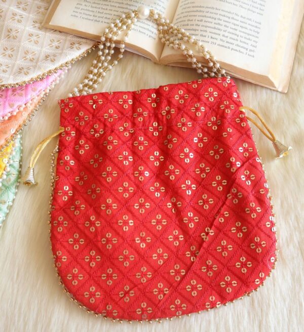 Red Sequins Embroidered Potli Bag