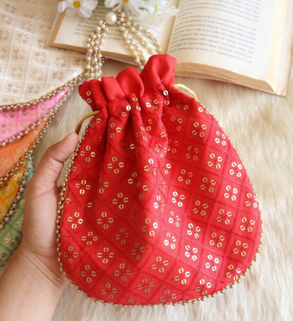 Red Sequins Embroidered Potli Bag