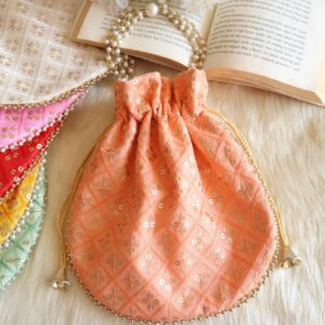 Peach Sequins Embroidered Potli Bag