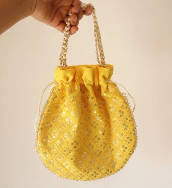 Yellow Sequins Embroidered Potli Bag