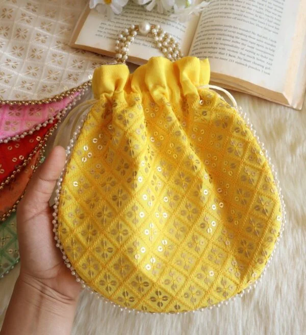 Yellow Sequins Embroidered Potli Bag