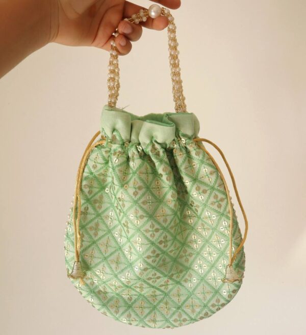 Green Sequins Embroidered Potli Bag