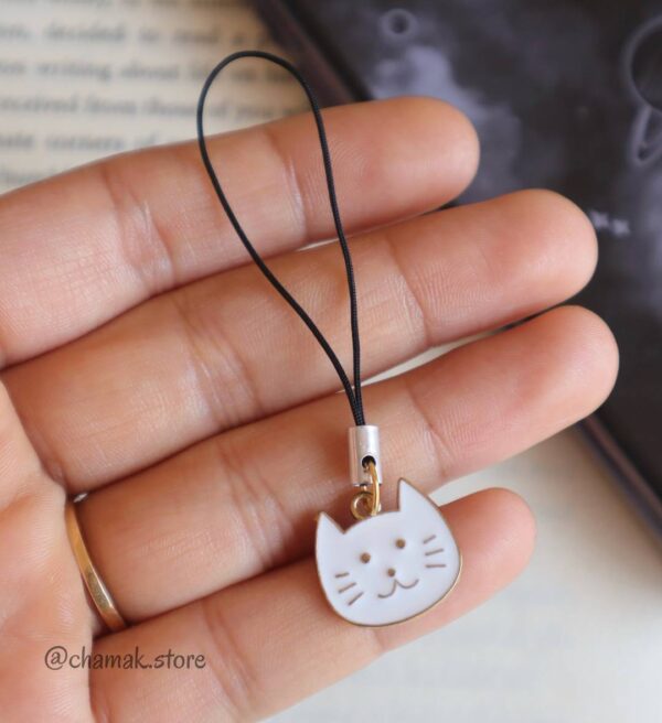 White Cat Face Phone Charm