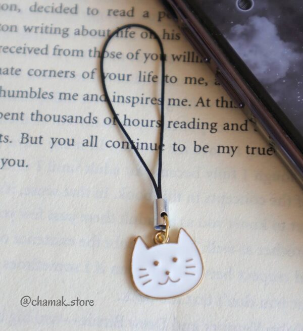 White Cat Face Phone Charm