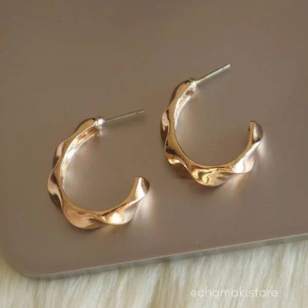 Golden Twisted Design Hoop Earrings