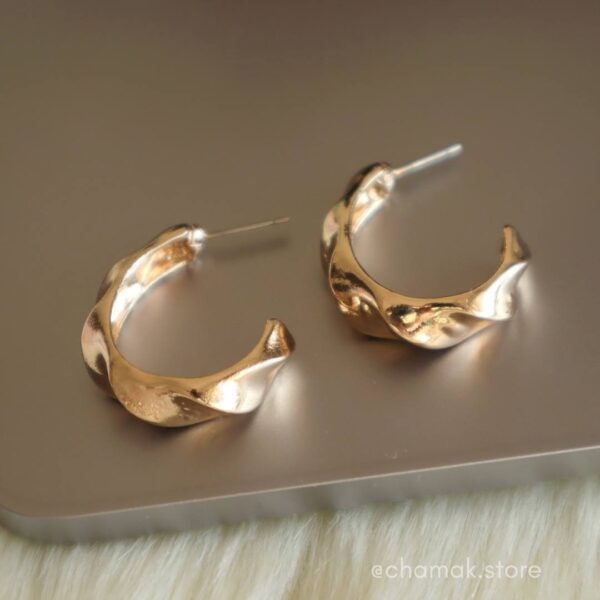 Golden Twisted Design Hoop Earrings