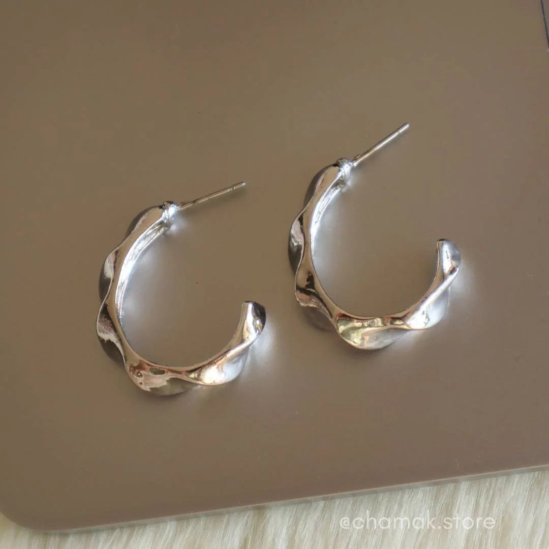 Silver Twisted Design Hoop Earrings