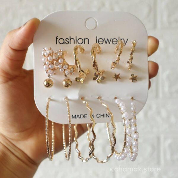 Set Of 9 Gold-Plated Earrings-Combo Earrings-B