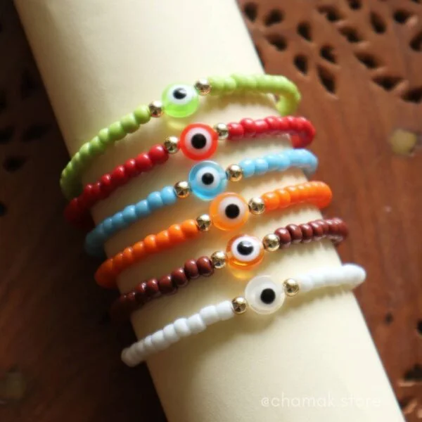 Set Of 6 Evil Eye Beaded Bracelets