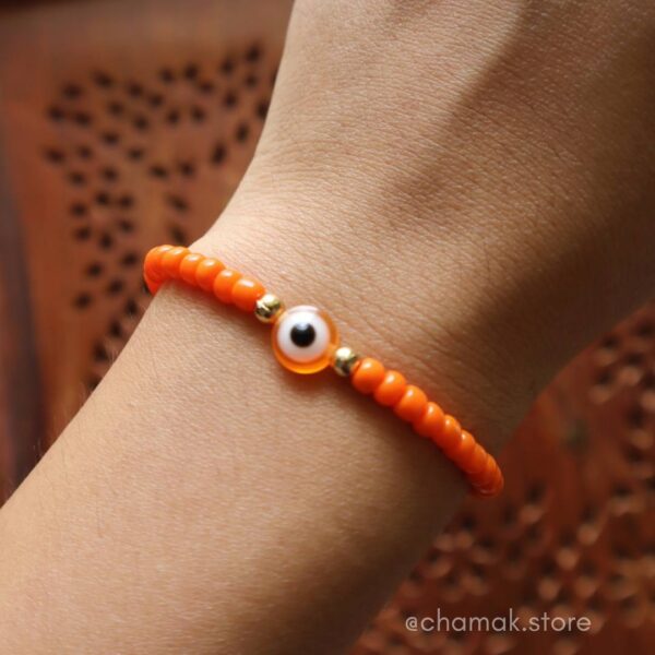 Orange Evil Eye Beaded Bracelet