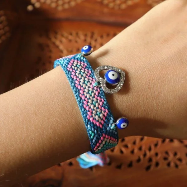 Set Of 2 Heart Evil Eye Bracelets-Friendship Bands