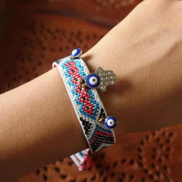 Set Of 2 Hamsa Evil Eye Bracelets-Friendship Bands