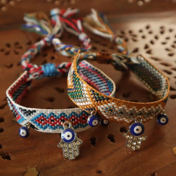 Set Of 2 Hamsa Evil Eye Bracelets-Friendship Bands