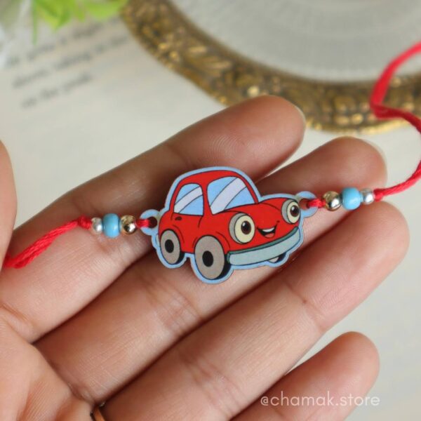 Cute Red Wooden Car Rakhi