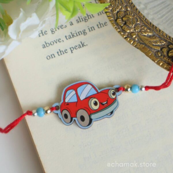 Cute Red Wooden Car Rakhi