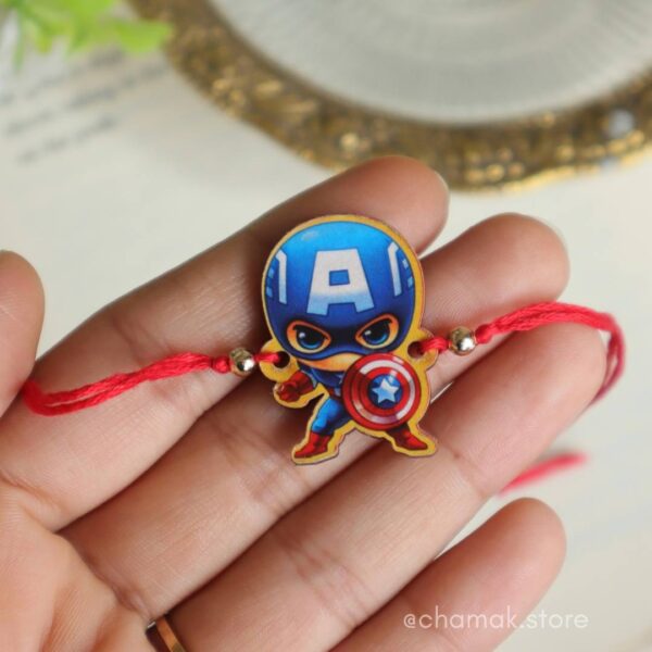 Cute Captain America Wooden Rakhi