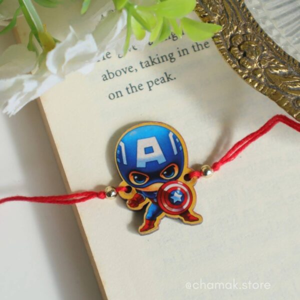 Cute Captain America Wooden Rakhi