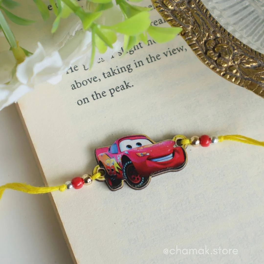 Red Wooden Car Rakhi