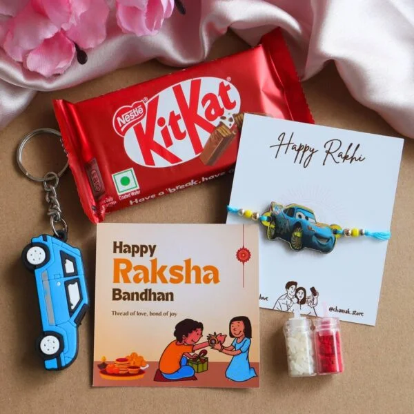 Blue Car Themed Rakhi Hamper For Kids