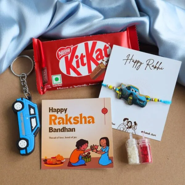 Blue Car Themed Rakhi Hamper For Kids