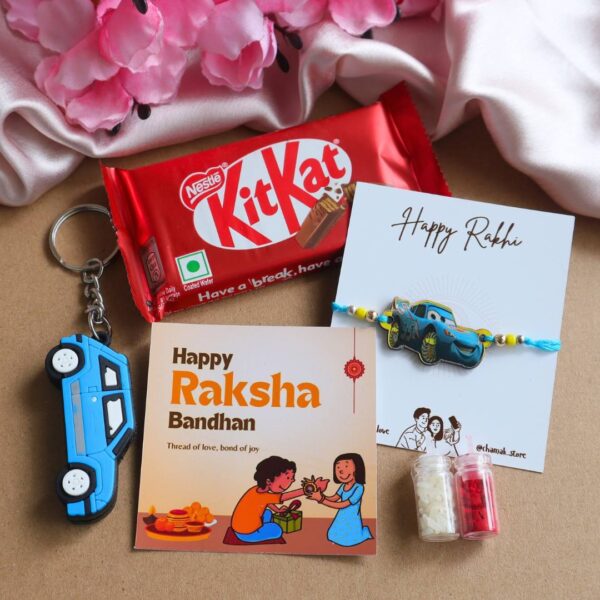 Blue Car Themed Rakhi Hamper For Kids