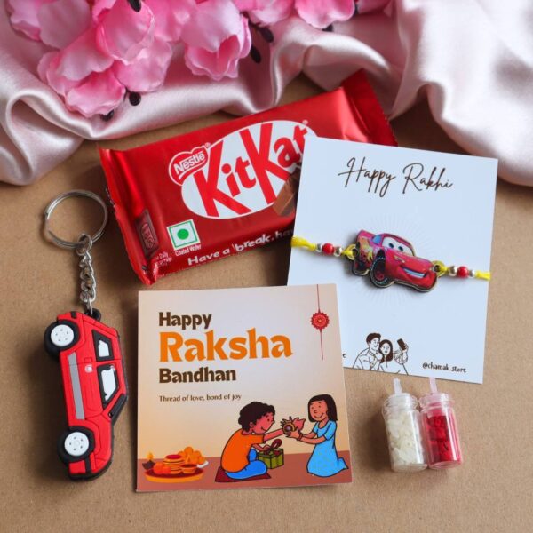 Red Car Themed Rakhi Hamper For Kids