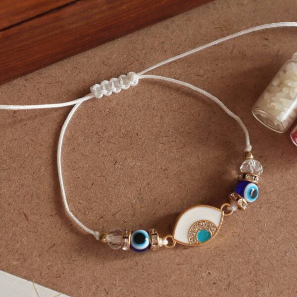 White Stone Studded Evil Eye Rakhi