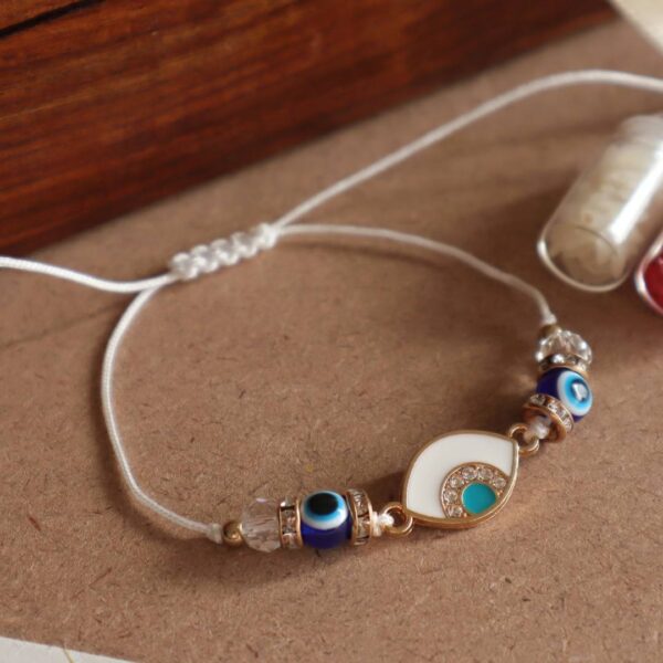 White Stone Studded Evil Eye Rakhi