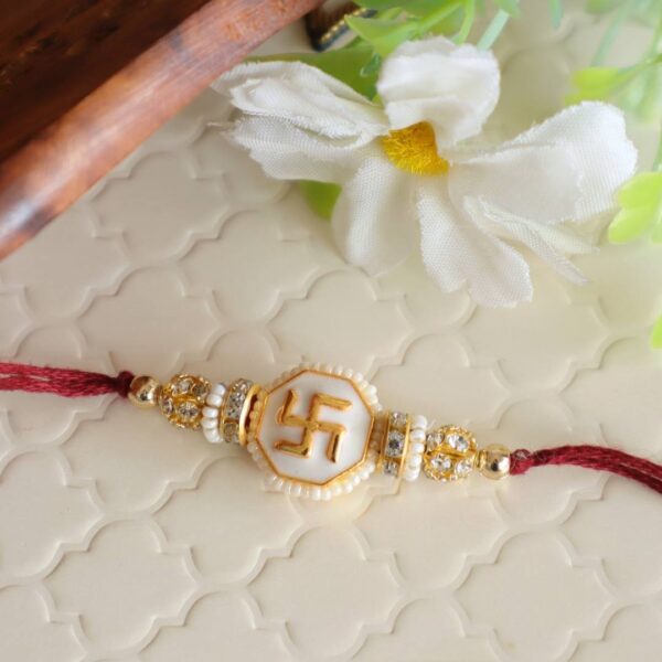 White Traditional Swastik Rakhi