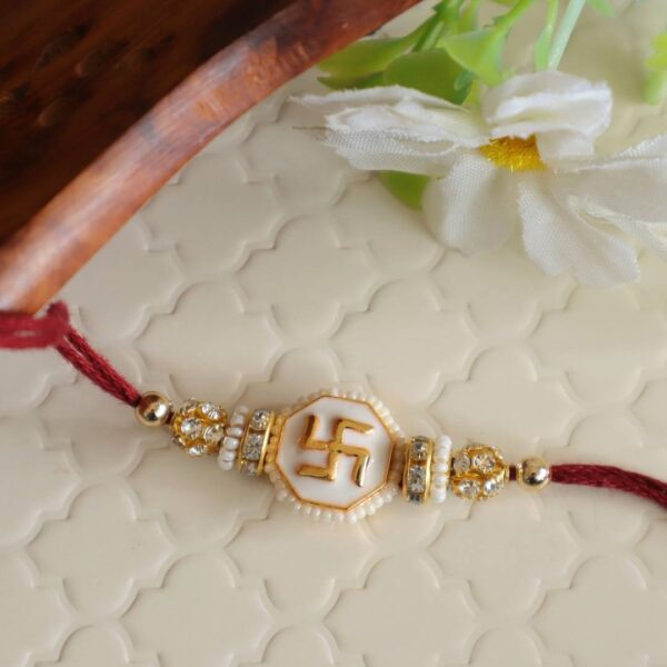 White Traditional Swastik Rakhi