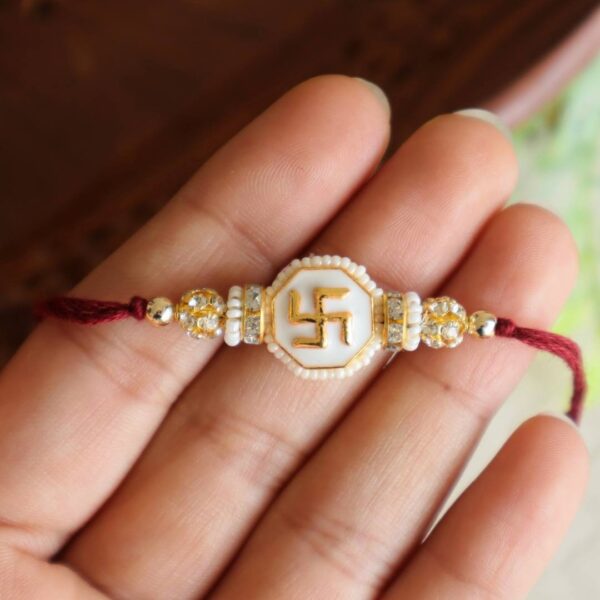 White Traditional Swastik Rakhi