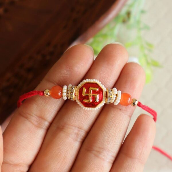 Red Traditional Swastik Rakhi