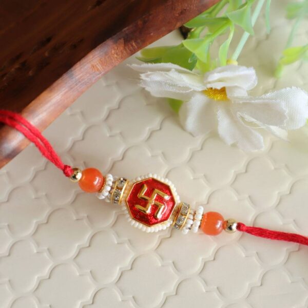 Red Traditional Swastik Rakhi