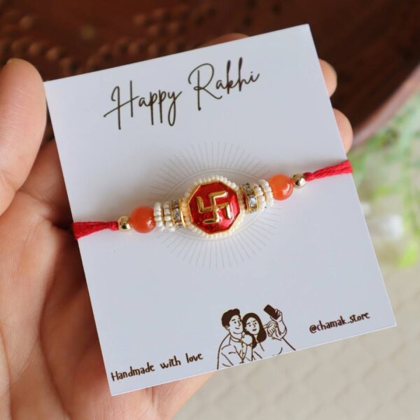 Red Traditional Swastik Rakhi