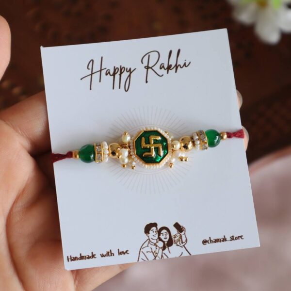 Green Traditional Swastik Rakhi