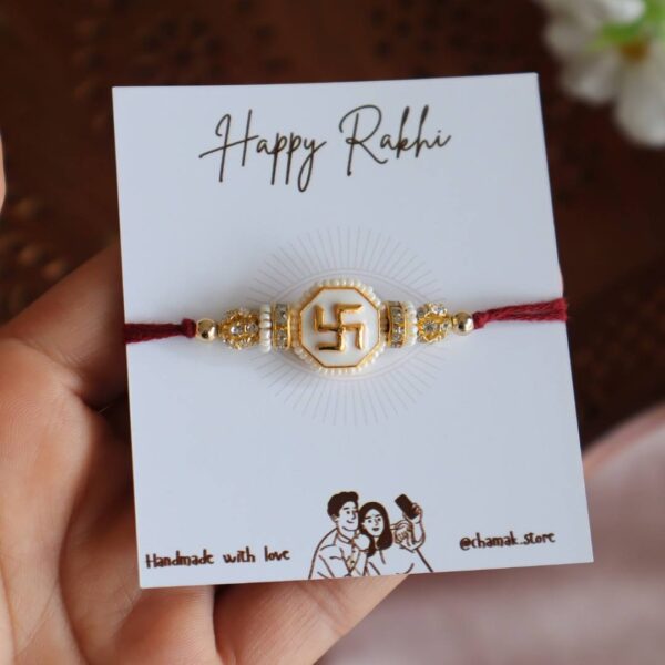 White Traditional Swastik Rakhi