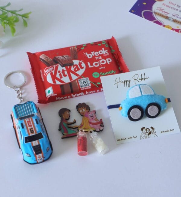 Blue Car Themed Rakhi Hamper For Kids