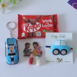 Blue Car Themed Rakhi Hamper For Kids