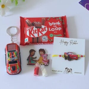 Red Car Themed Rakhi Hamper For Kids