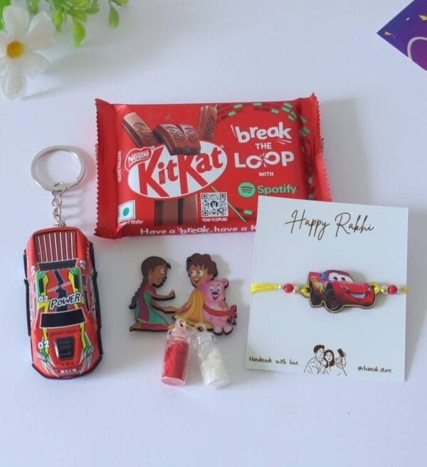Red Car Themed Rakhi Hamper For Kids